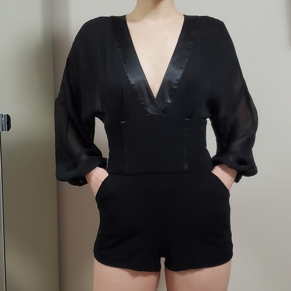 bebe Other - BEBE Black Romper - Mesh and Satin